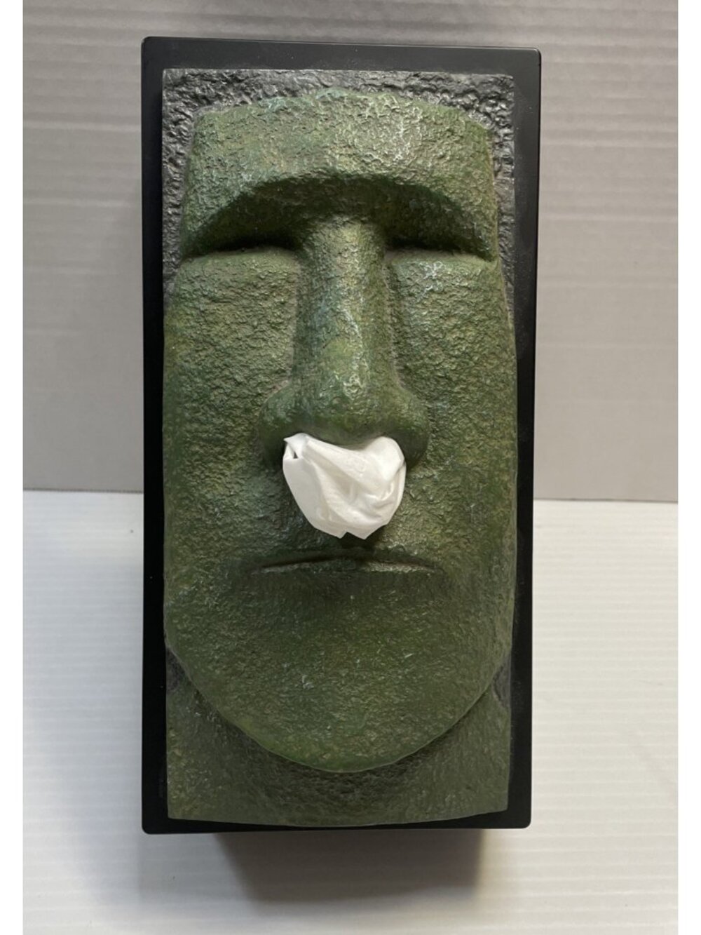 Easter Island Tiki Moai Statue Tissue Box Cover Holder Dispenser Faux Stone -EUC